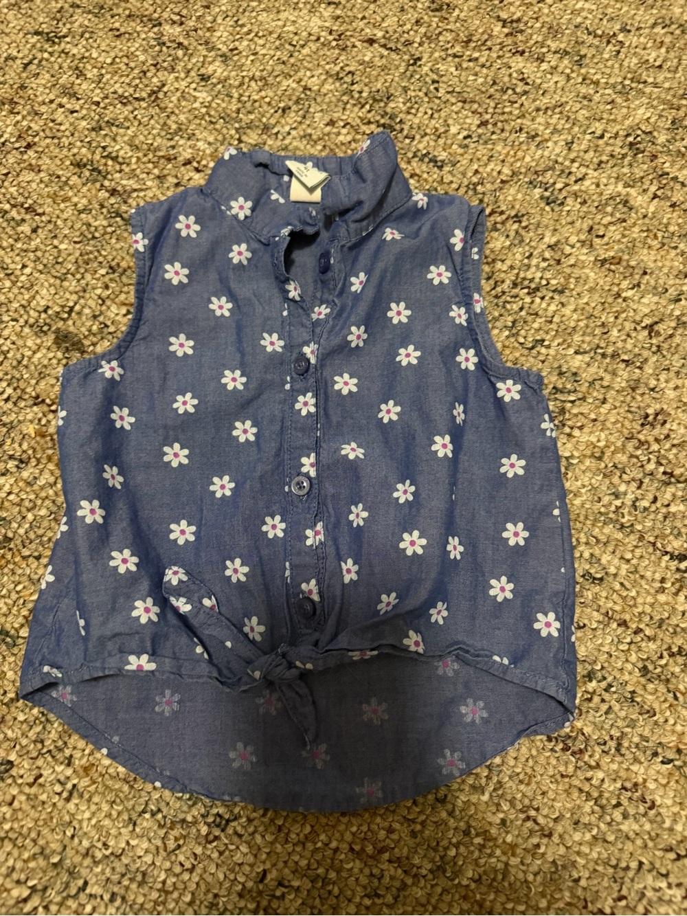 Sleeveless Chambray Tie-Front Top with Daisy Print